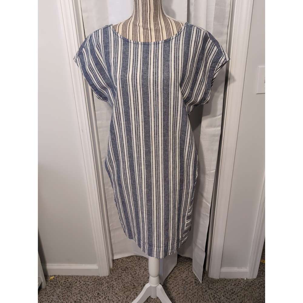 Peyton & Parker‎ Dress Women's Blue Linen Blend Button Detail Pockets  Medium